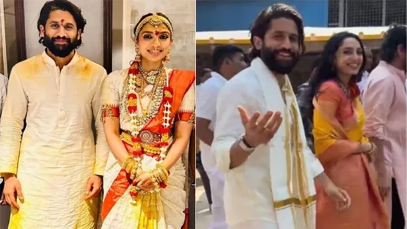 Sobhita Dhulipala and Naga Chaitanya make their first appearance post-marriage at the Srisailam temple