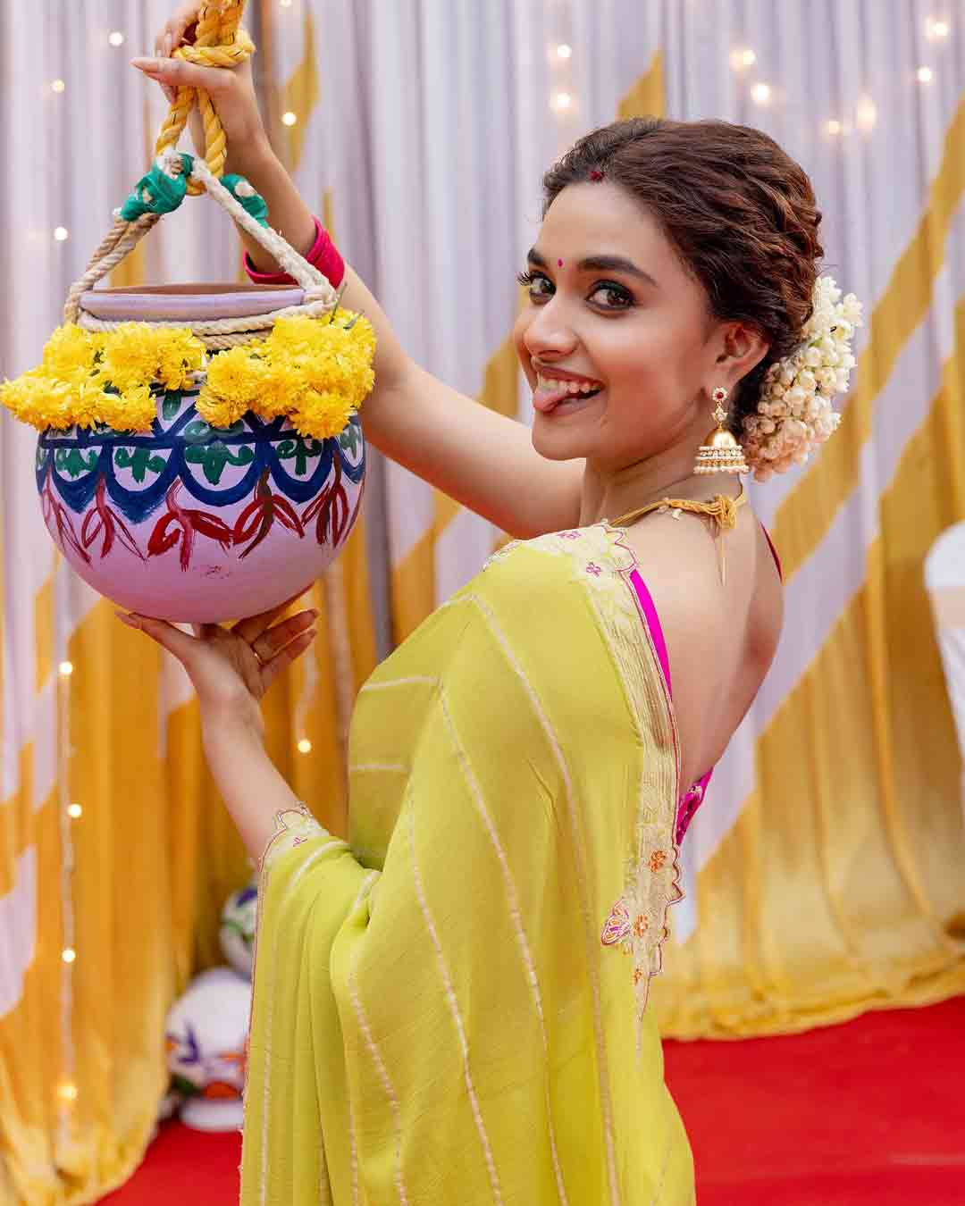 Keerthy Suresh Dazzles in Traditional Attire During Pongal Celebration