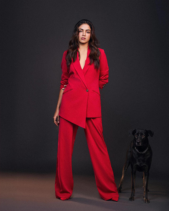 Wamiqa Gabbi's Red Suit and Doggie Combo Leaves Fans in Awe