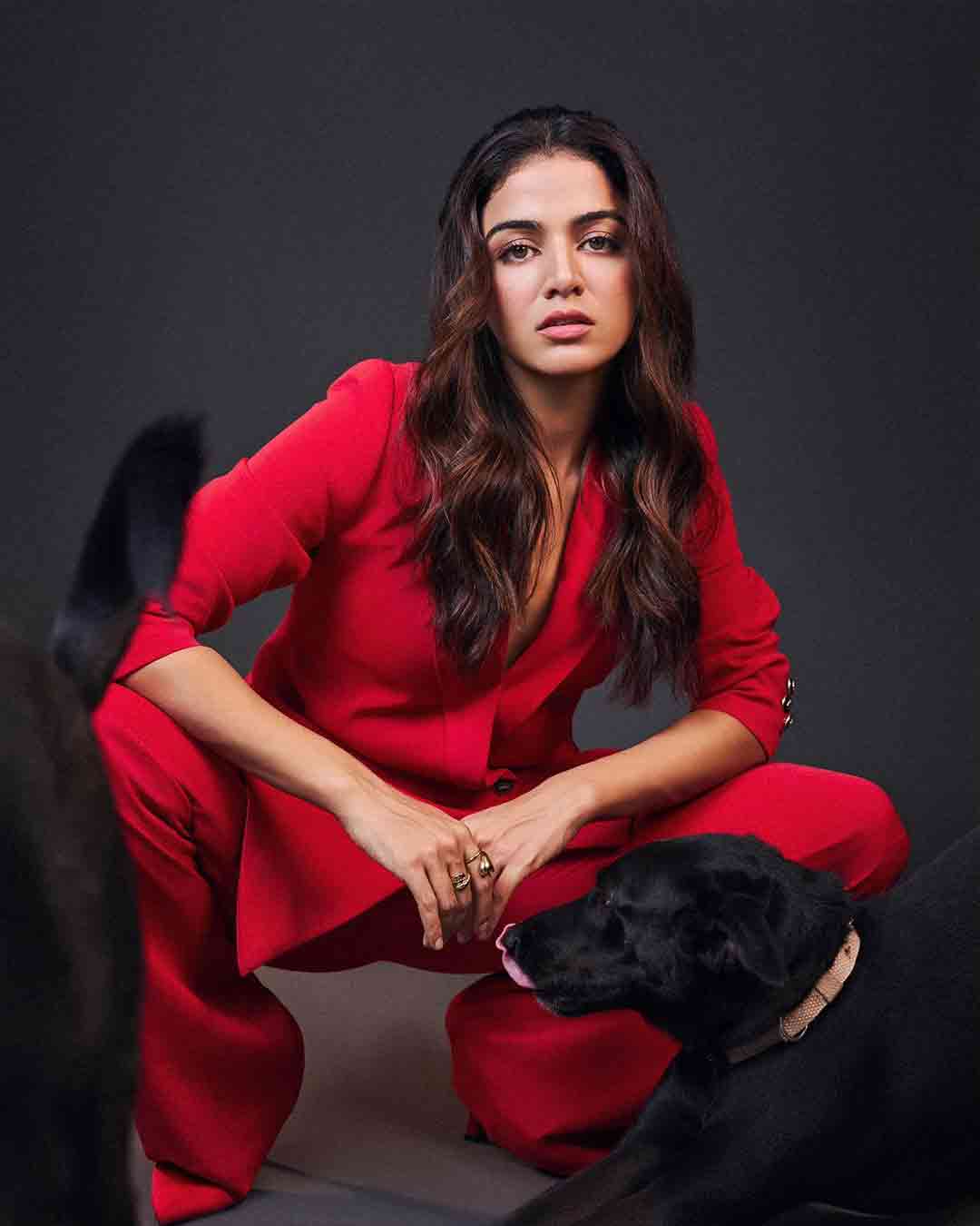 Wamiqa Gabbi’s Red Suit and Doggie Combo Leaves Fans in Awe