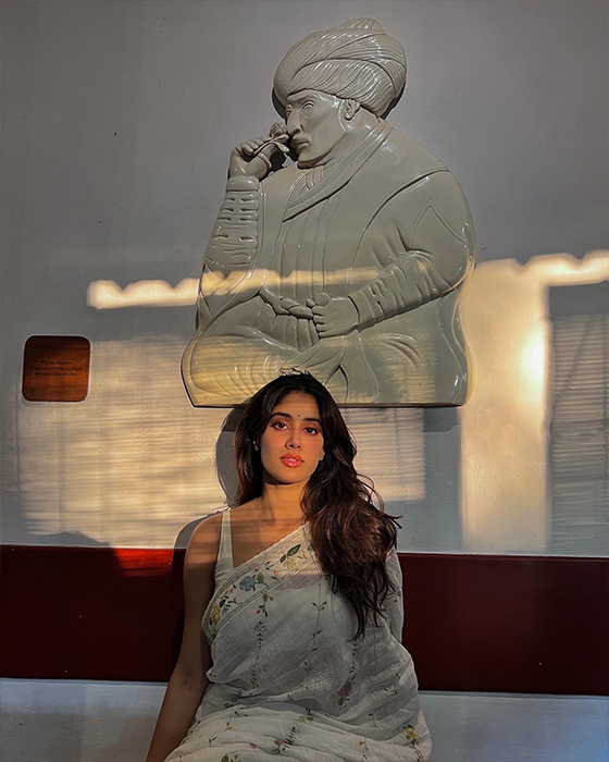 Janhvi Kapoor Stuns Fans with Her White Saree Look from Vacation