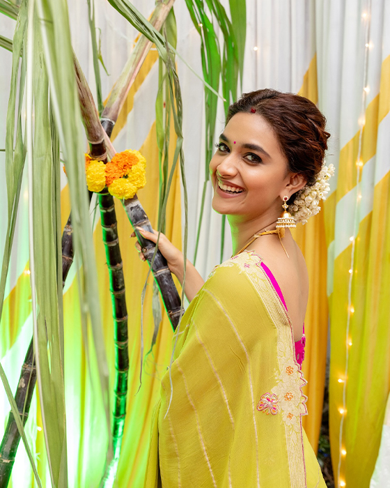 Keerthy Suresh Dazzles in Traditional Attire During Pongal Celebration