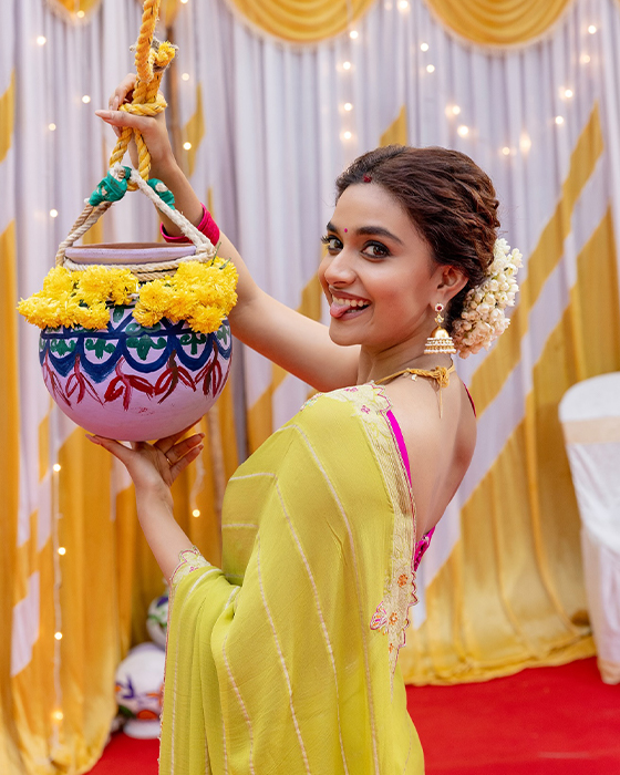 Keerthy Suresh Dazzles in Traditional Attire During Pongal Celebration