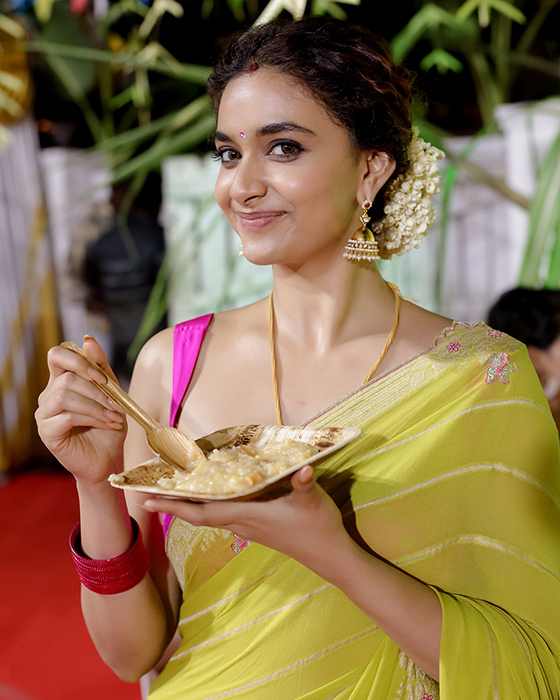 Keerthy Suresh Dazzles in Traditional Attire During Pongal Celebration