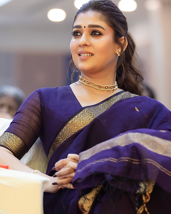 Lady Superstar Nayanthara Wows in Purple Saree While Posing with Fans