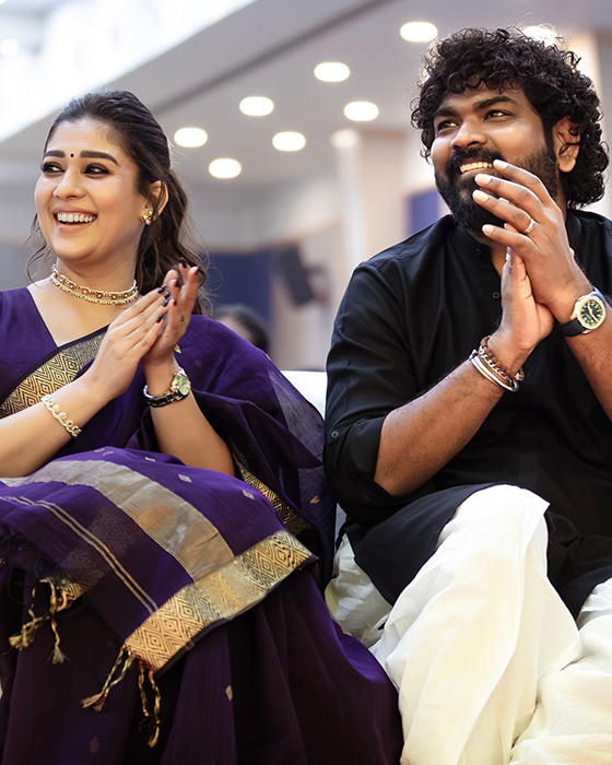 Lady Superstar Nayanthara Wows in Purple Saree While Posing with Fans