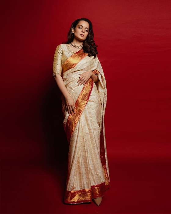 Kangana Ranaut's Graceful Appearance in Tissue Silk Saree Turns Heads