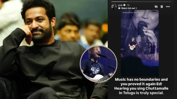 Jr NTR reacts to Ed Sheeran singing Chuttamalle From Devara