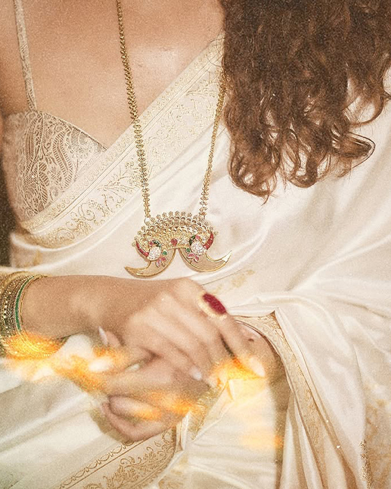Keerthi Suresh wore a gorgeous white saree and a golden jewelry to the recent Netflix event.