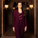 Trisha shines in wine-red suit: Take a look!