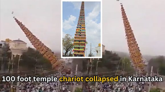 100 foot temple chariot fell during the festival procession