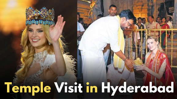 Hyderabad: Miss World Visits the Temple in Traditional Saree!