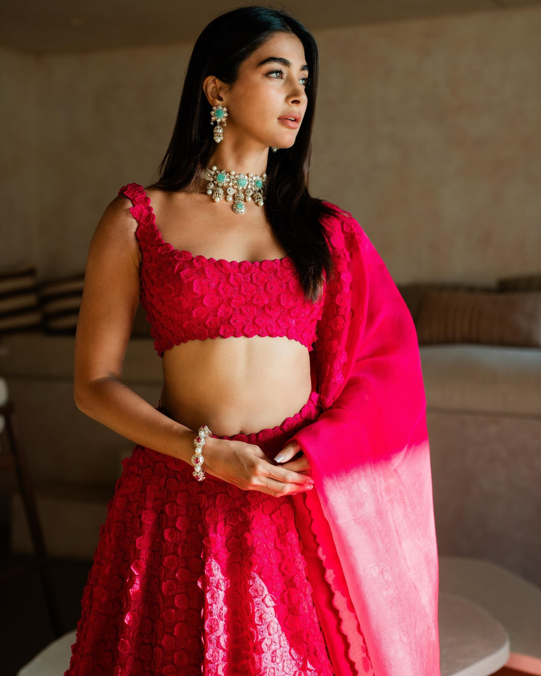 Pooja Hegde shines in Rani Pink!
