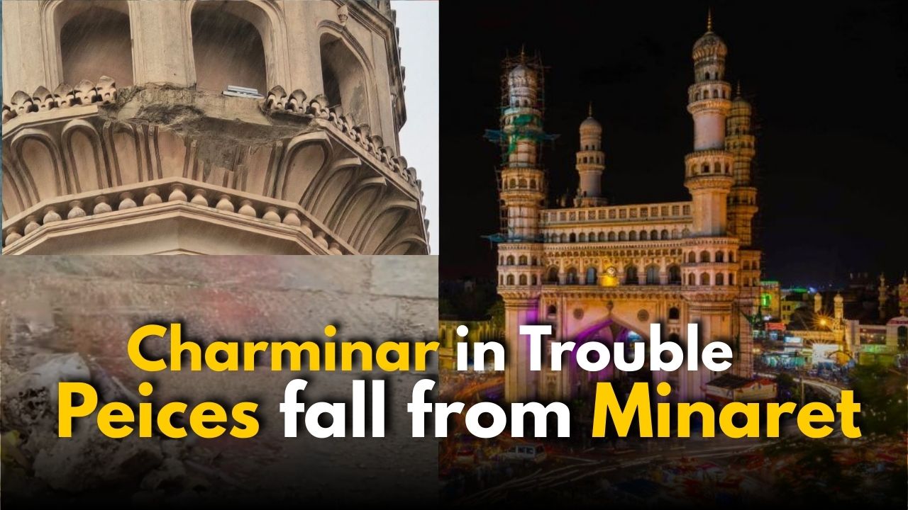Charminar plaster pieces fall from minaret