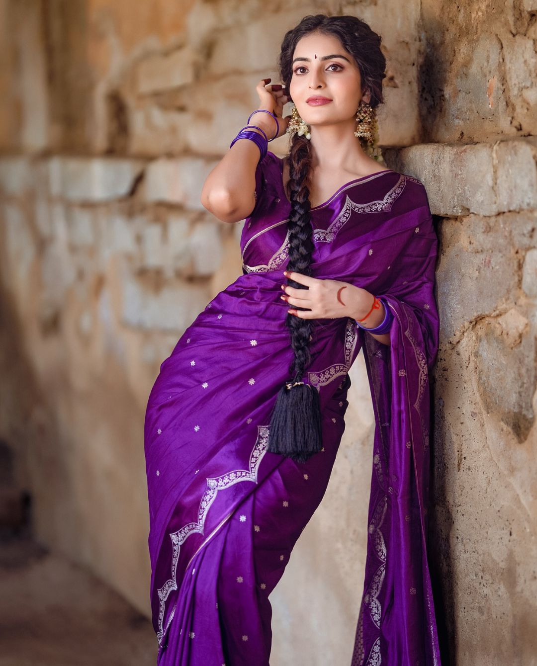 Ananya Glows in traditional Purple saree