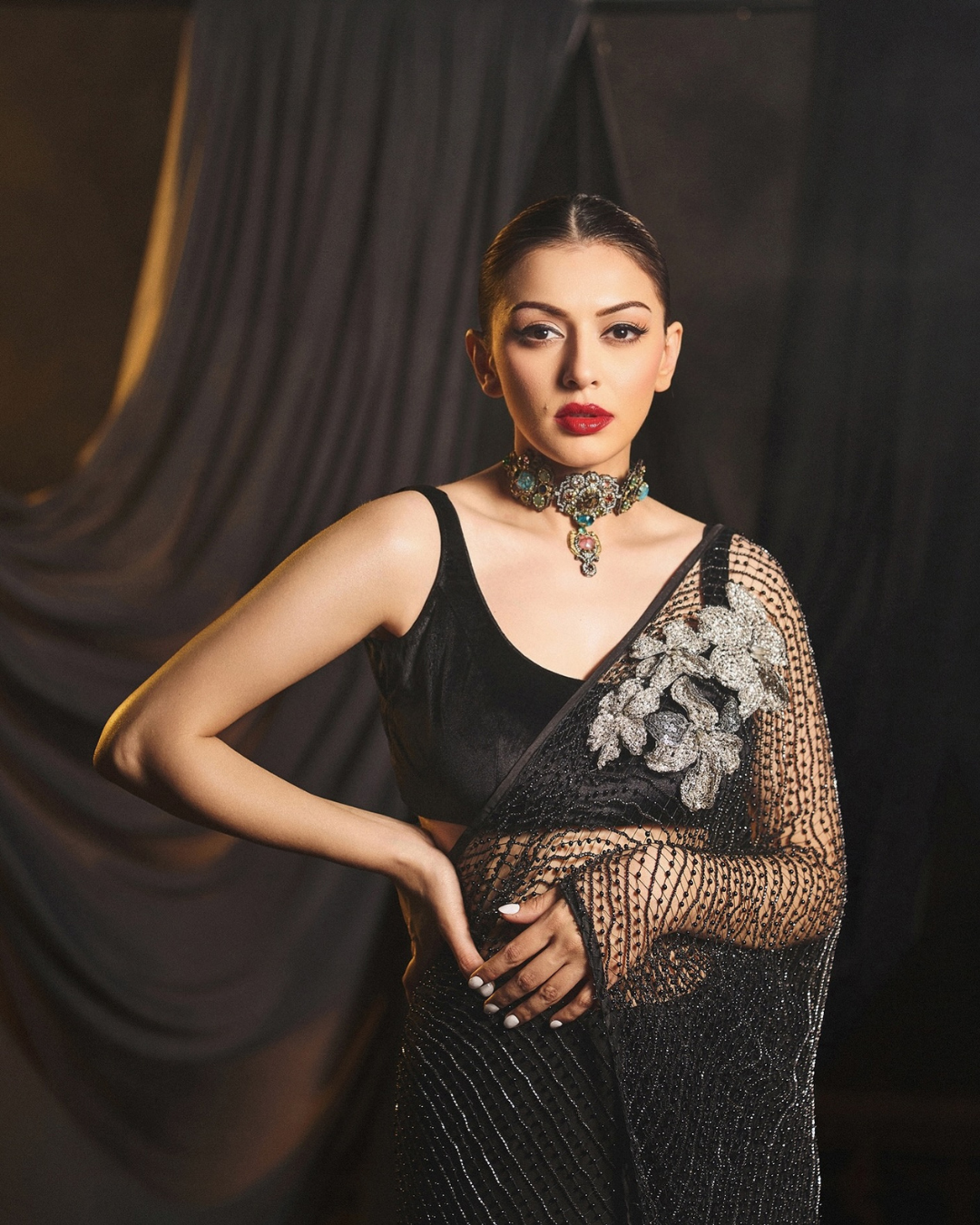 Hansika Motwani in Black: Wrapped in Culture, Styled with Class