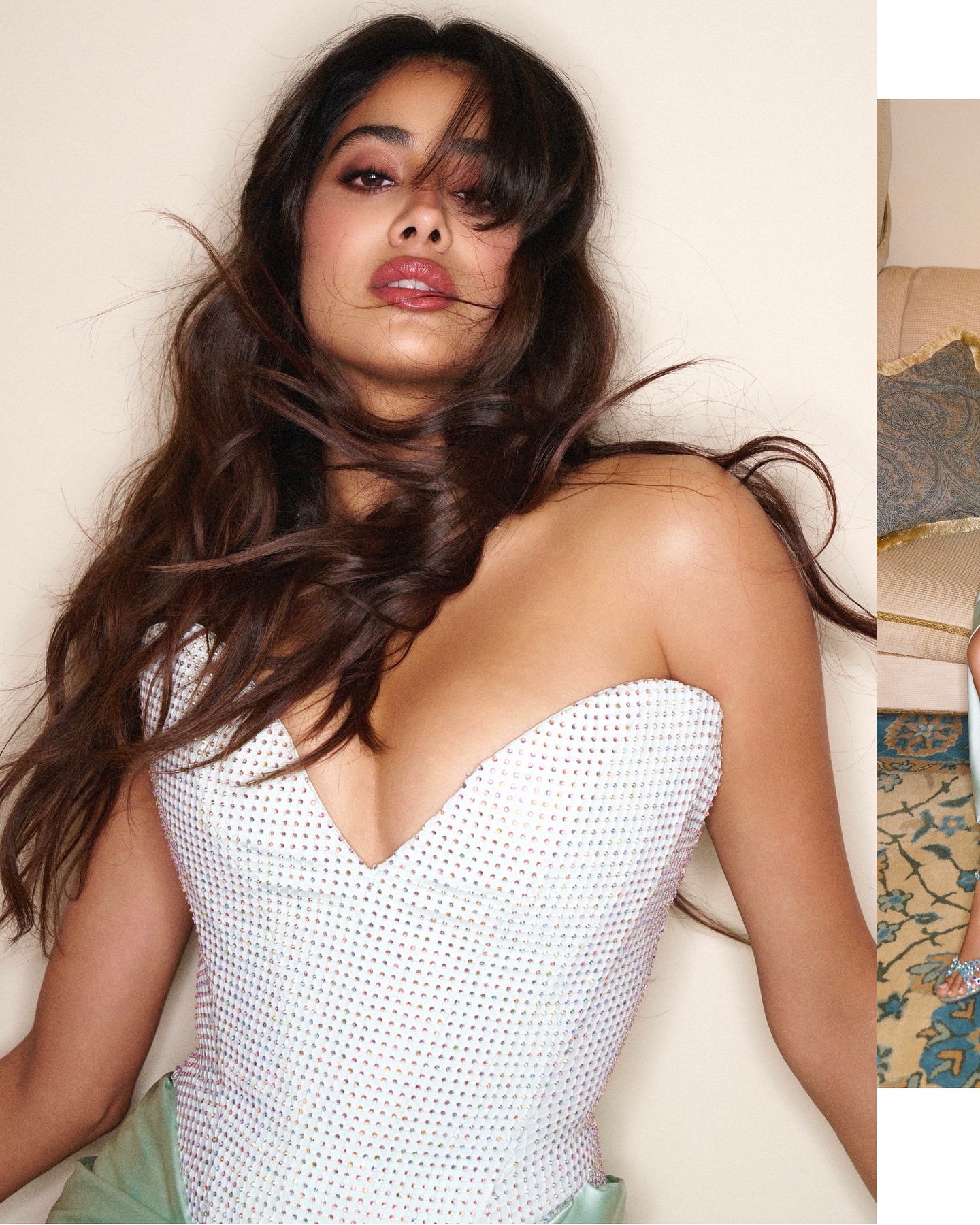 Janhvi Kapoor Dazzles in Satin Silver-Sea Green Turning Heads