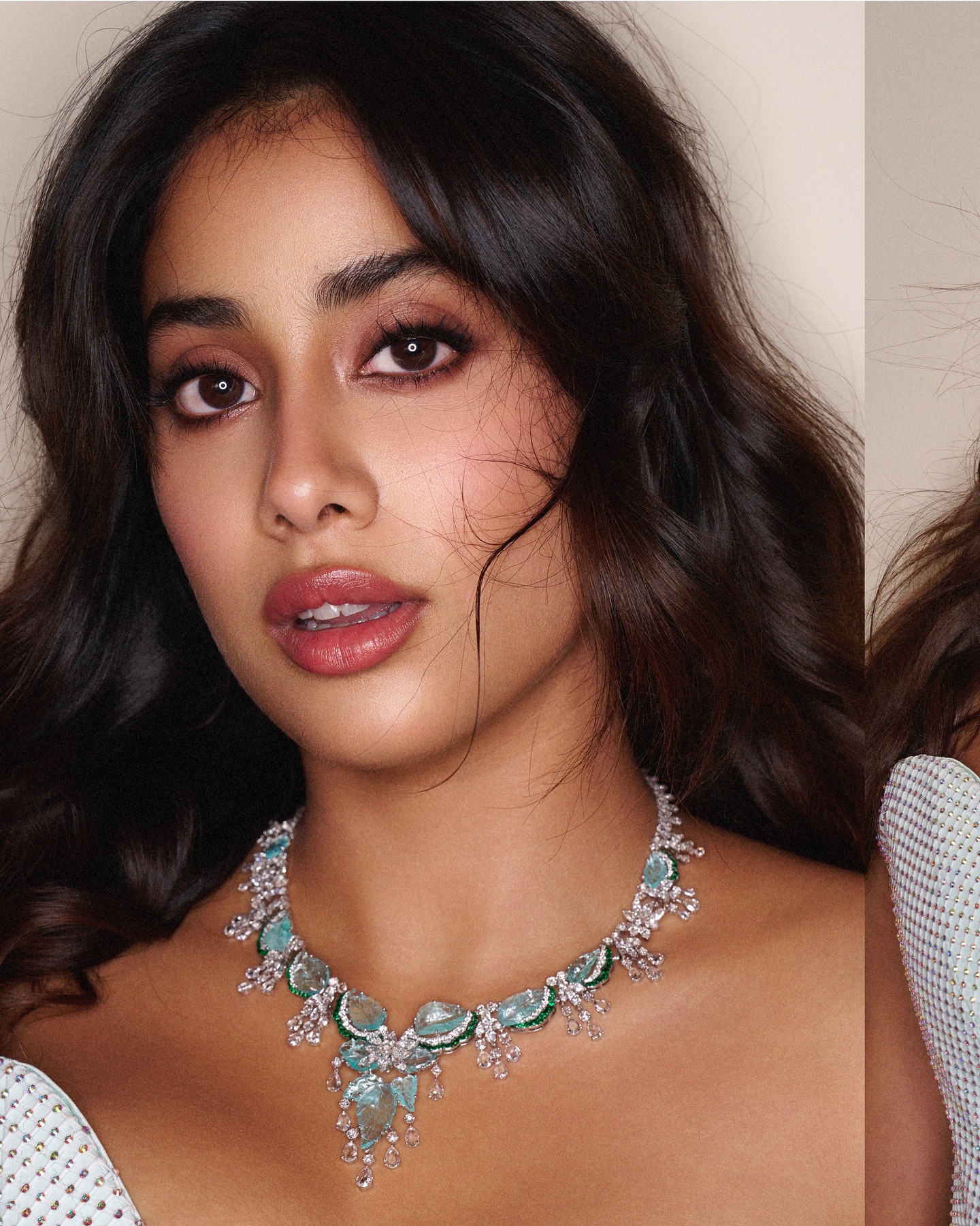 Janhvi Kapoor Dazzles in Satin Silver-Sea Green Turning Heads