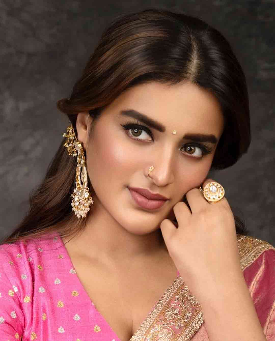 Nidhhi Agerwal in Pink Saree Gearing Up for Hari Hara Veera Mallu