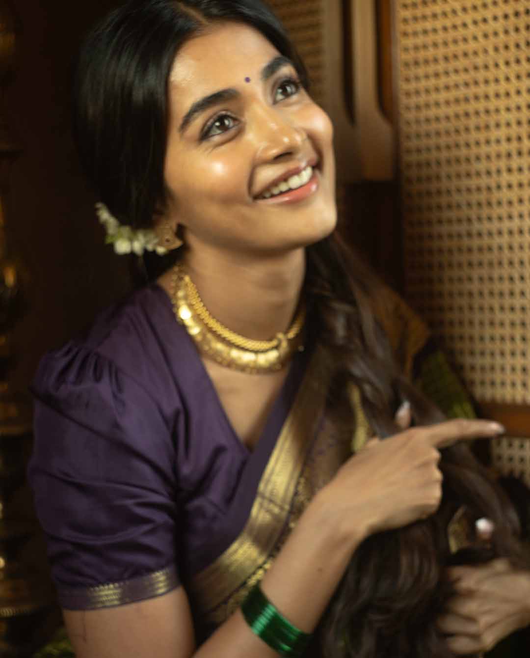 Pooja Hegde Slays Traditional Retro Look For Promotions