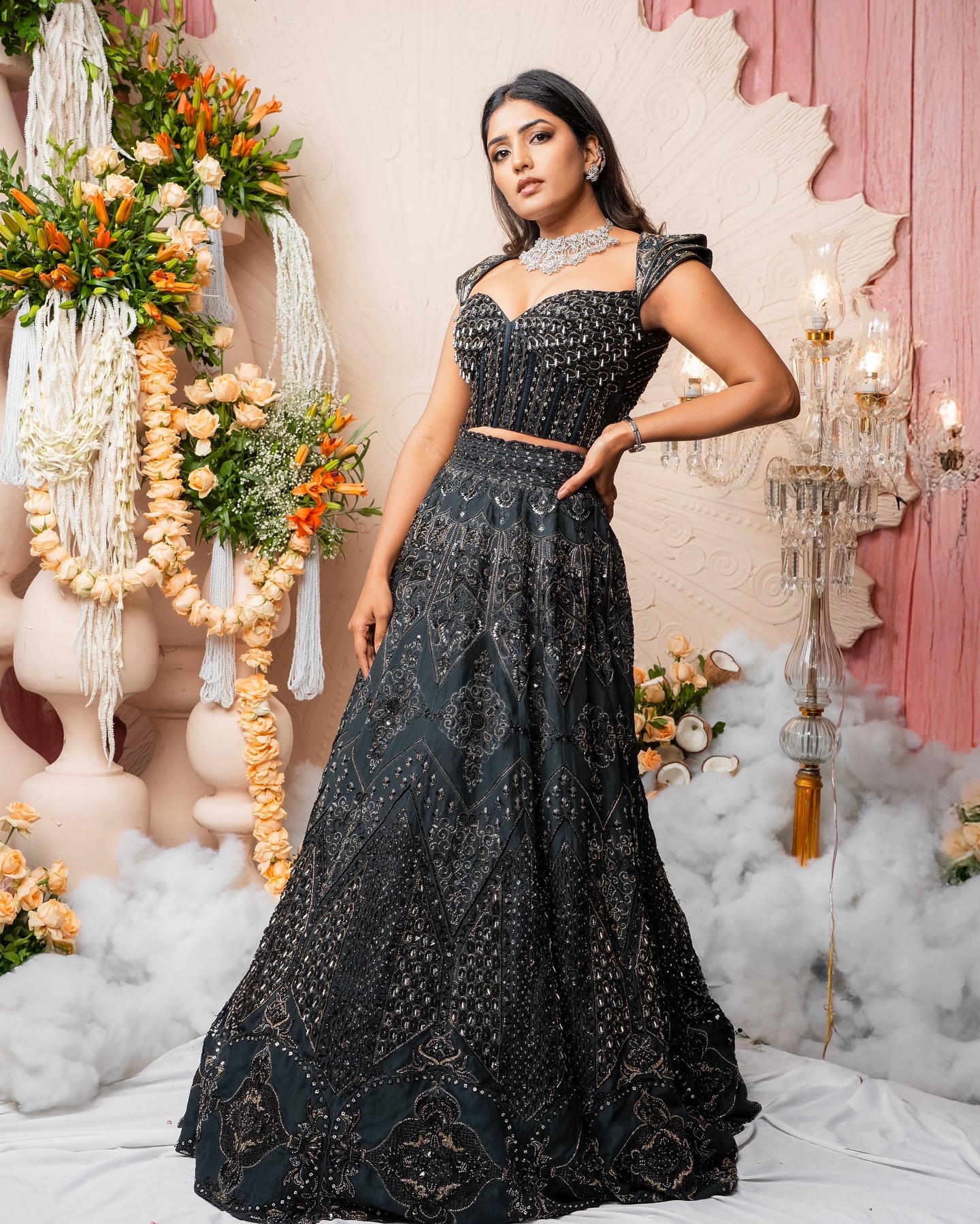 Eesha Rebba Slays Black Lehenga Look with Grace