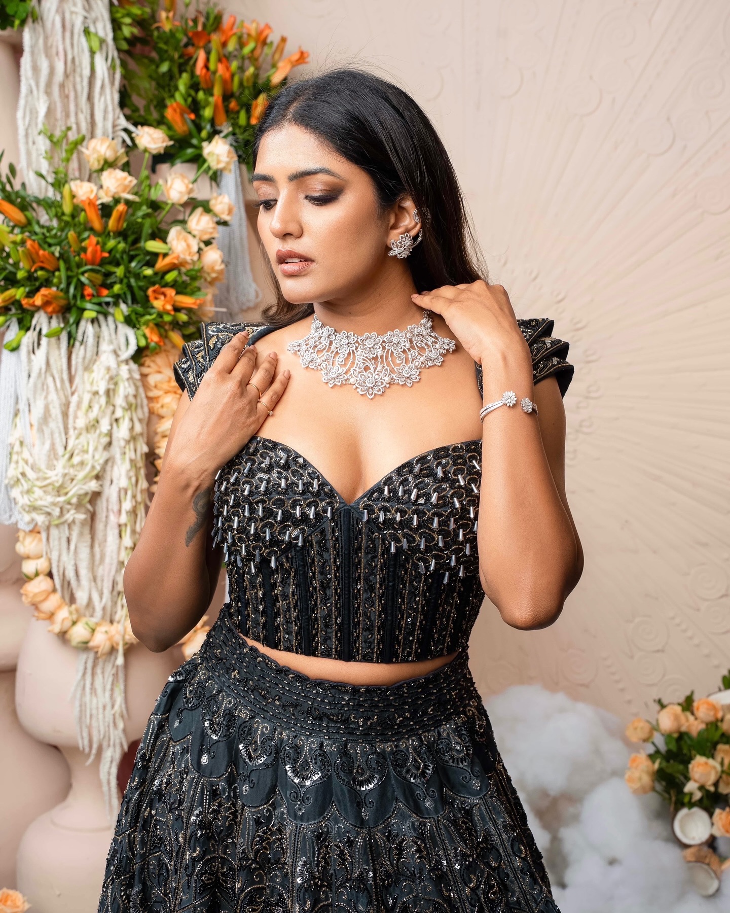 Eesha Rebba Slays Black Lehenga Look with Grace