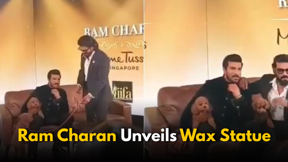 Ram Charan Unveils Wax Statue, Pooch Joins