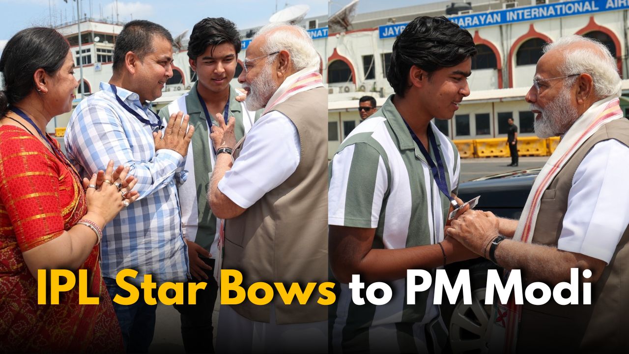 Vaibhav Suryavanshi Touches PM Modi’s Feet at Bihar Airport