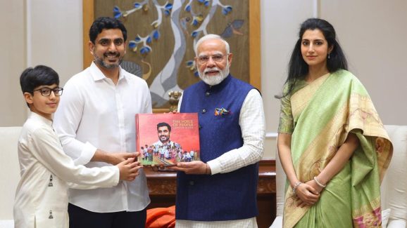 Nara Lokesh Visits Modi with Family, Highlights AP Development Goals