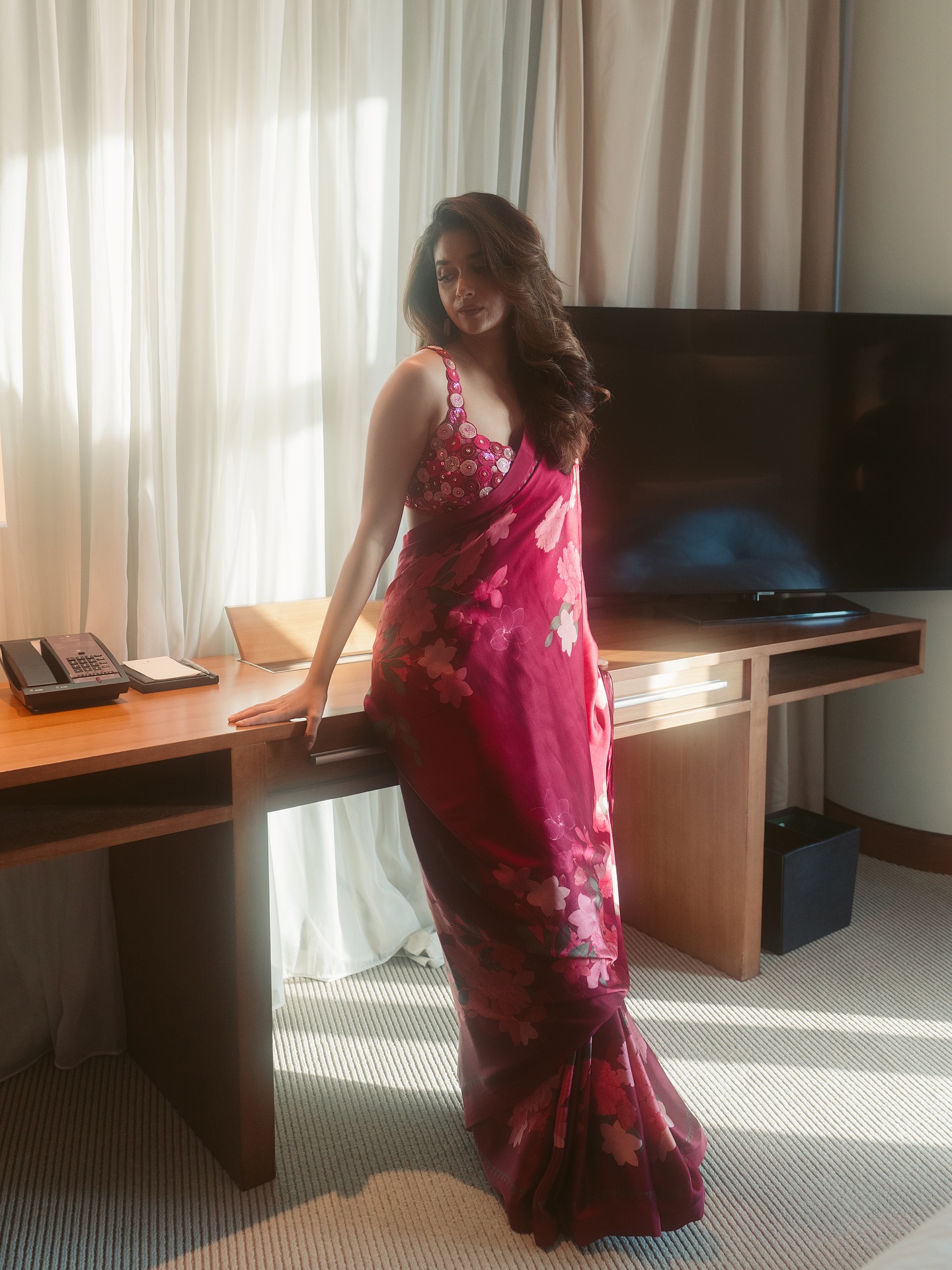 Keerthy Suresh slays eye catching HOT red floral saree in Dubai
