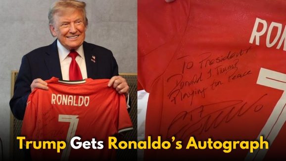 Cristiano Ronaldo Signs a Jersey for Donald Trump