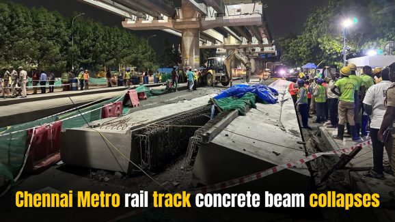 Chennai Metro rail track concrete beam collapses on highway, 1 dead