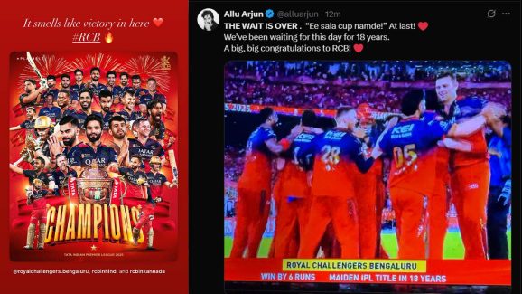 Rashmika Mandanna and Allu Arjun reacts to RCB IPL Win