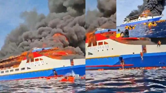 Ferry Carrying 280 Catches Massive Fire Near Indonesia, Survivors Jump Overboard