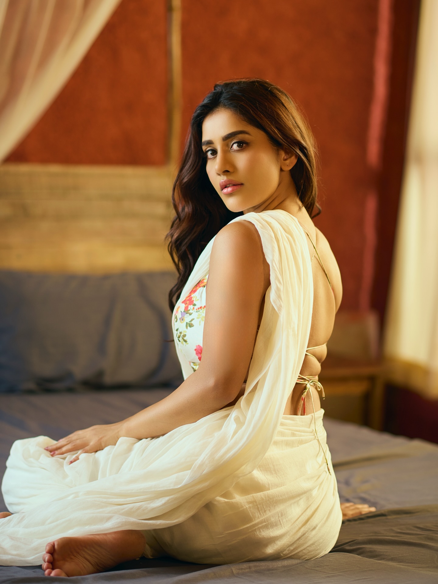 Nabha Natesh Slays in Backless Chic White Saree Look