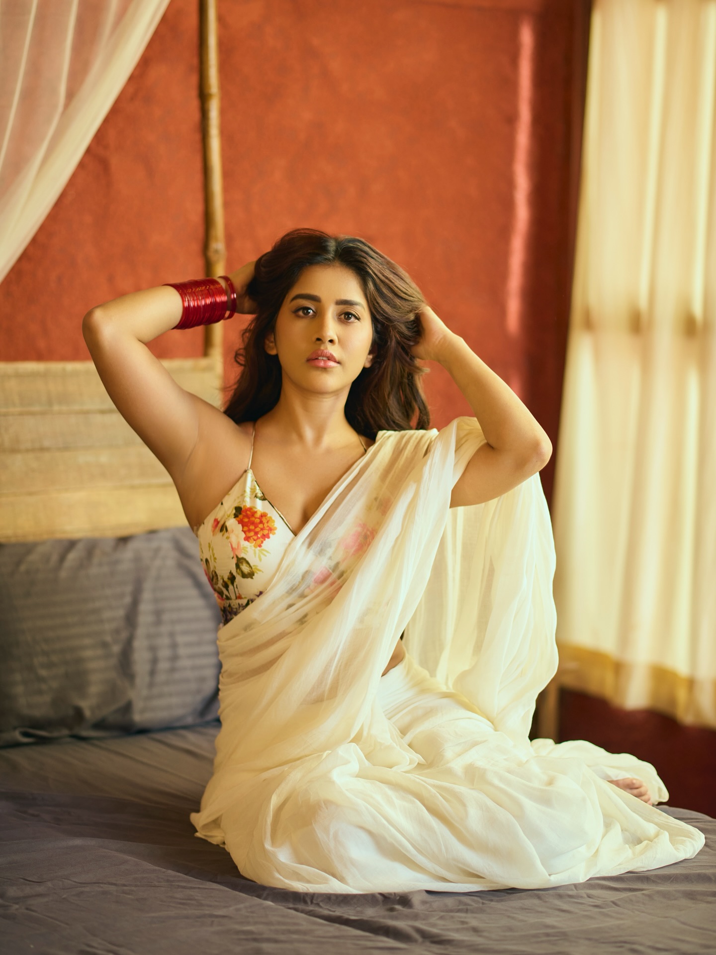 Nabha Natesh Slays in Backless Chic White Saree Look