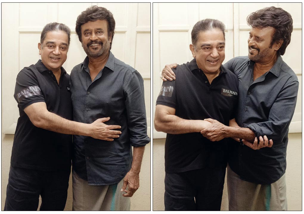 Kamal Haasan Meets Rajinikanth Before Rajya Sabha Oath