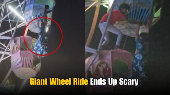 Chhattisgarh Woman Hangs from Giant Wheel Mid-Air: Viral Video