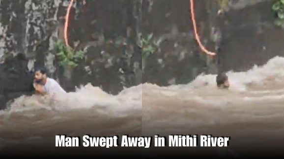 Chilling Video: Man Swept Away in Mithi River, Rescued in Powai