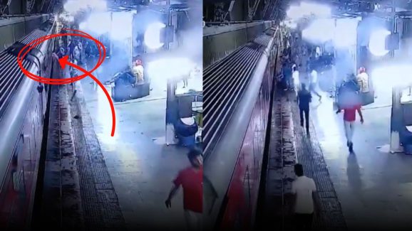 Elderly Woman Falls on Tracks From Moving Train: Viral Video