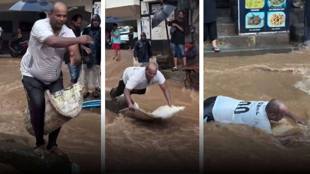 Man Performs Bizarre Aura Farming Dance in Mumbai Floods: Watch