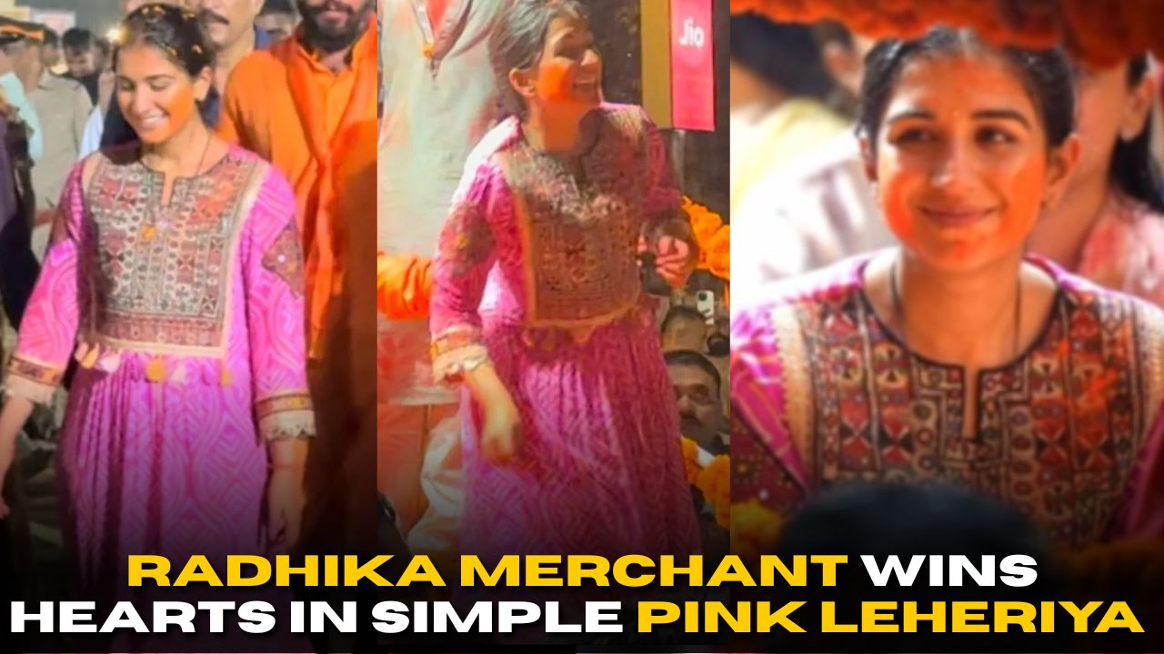 Radhika Merchant Wins Hearts in Simple Pink Leheriya at Ganesh Visarjan