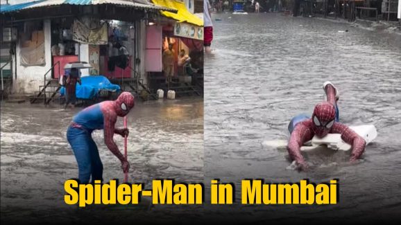 Spider-Man Turns Hero on Mumbai’s Flooded Streets: Viral Video