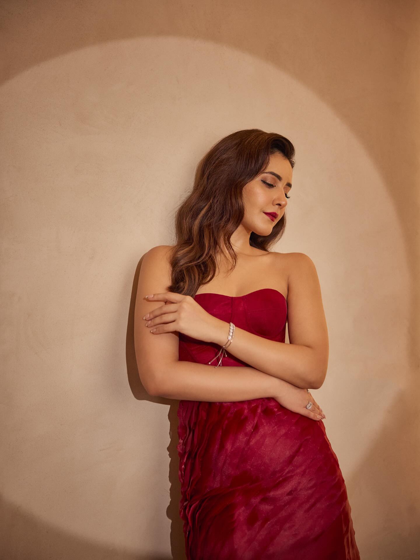 Raashii Khanna Looks Sizzling Hot in Off-Shoulder Red Ensemble
