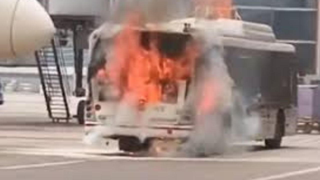 Bus Catches Fire Near Air India Plane at Delhi Airport’s T3 Bus Catches Fire Near Air India Plane at Delhi Airport’s T3