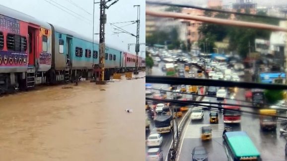 Heavy Rains in Hyderabad: Trains Stuck, Roads Flooded