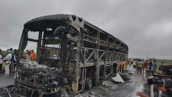 Tragic Bus Fire Accident in Kurnool: Private Travels Bus Burnt Completely