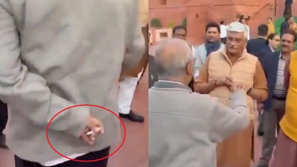 TMC MP Sugata Roy Caught Smoking in Parliament Premises: Viral Video