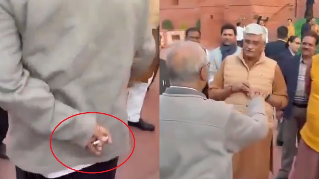 TMC MP Sugata Roy Caught Smoking in Parliament Premises: Viral Video