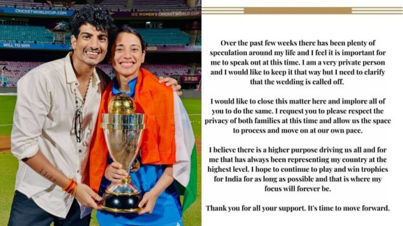 Smriti Mandhana Releases Statement Following Wedding Cancellation